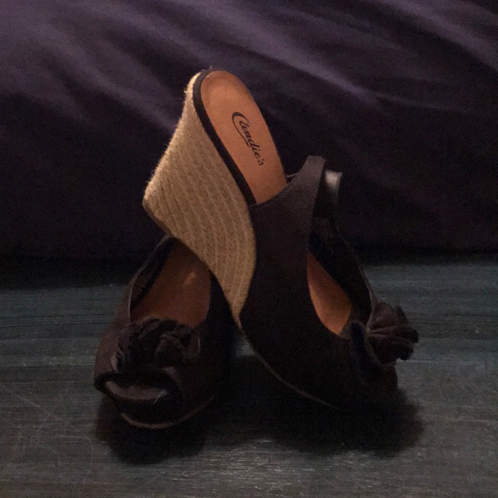 Candies black canvas wedges.